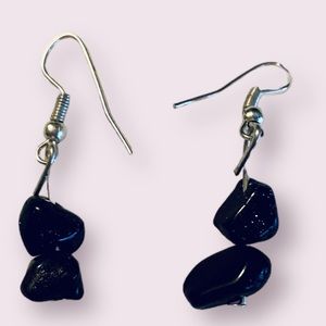 Black Spinel Gemstone and Sterling Silver Dangle Earrings